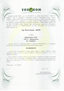 EKO - KOM certifikát